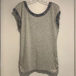White House Black Market Beautiful Gray Embroidered Top!